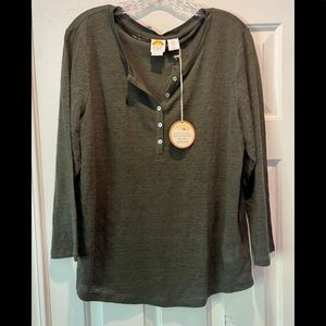 C&C California Olive Green Linen Henley Shirt XL
